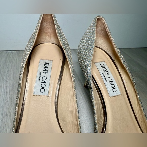 Jimmy Choo Gold/Silver Glitter Isabel Peep Toe Pumps Size 37 us 6.5 - Picture 3 of 7